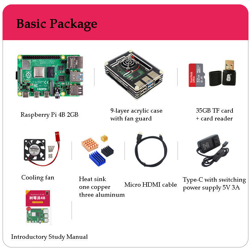 Raspberry Pi 4B 2GB Control Board Basic Package Raspberry Pi 4B 2GB Control Board Basic Package